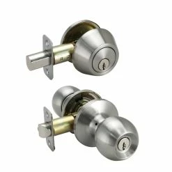 Cheapest 🛒 Ball Knob Entrance & Deadbolt Lock in Satin Nickel ⌛