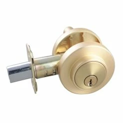 Budget 👍 Premier Round Single Cylinder Deadbolt in Brushed Gold 🔔