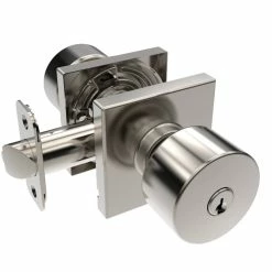 Coupon 🔔 Shaker Knob Entrance Door Lock, Square Rosette in Satin Nickel 🛒
